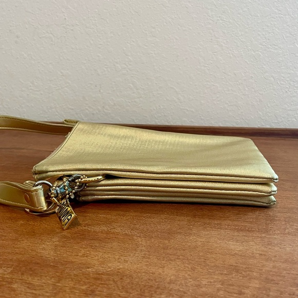 Vintage 1980s Nima Gold Tiger Brooch Triple Pocket Women’s Crossbody Bag Purse - Picture 10 of 13